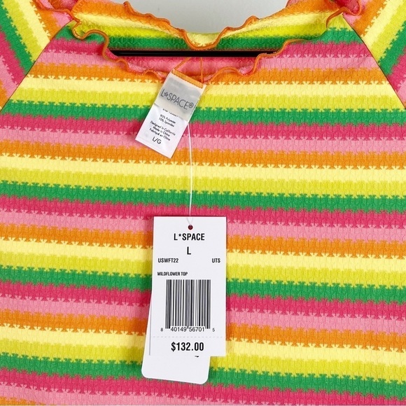 NWT L*Space Wildflower Striped Printed Crop Short Sleeve Bikini Top - Picture 5 of 6